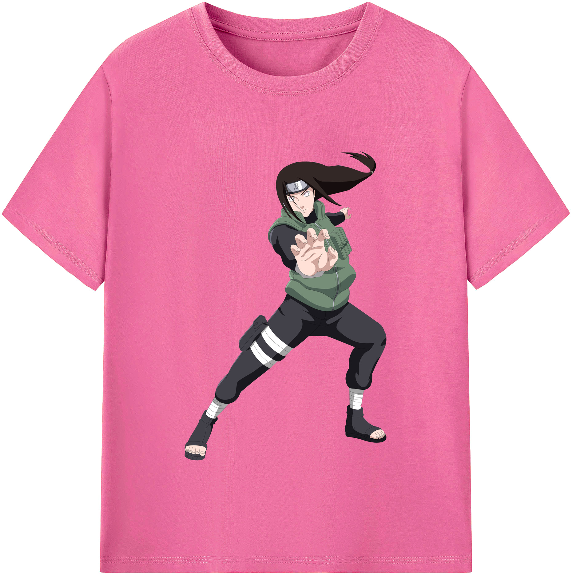 （画像用） NARUTO -ナルト- 日向ネジ Hyūga Neji レディースカジュアルプリントTシャツ（綿100％）